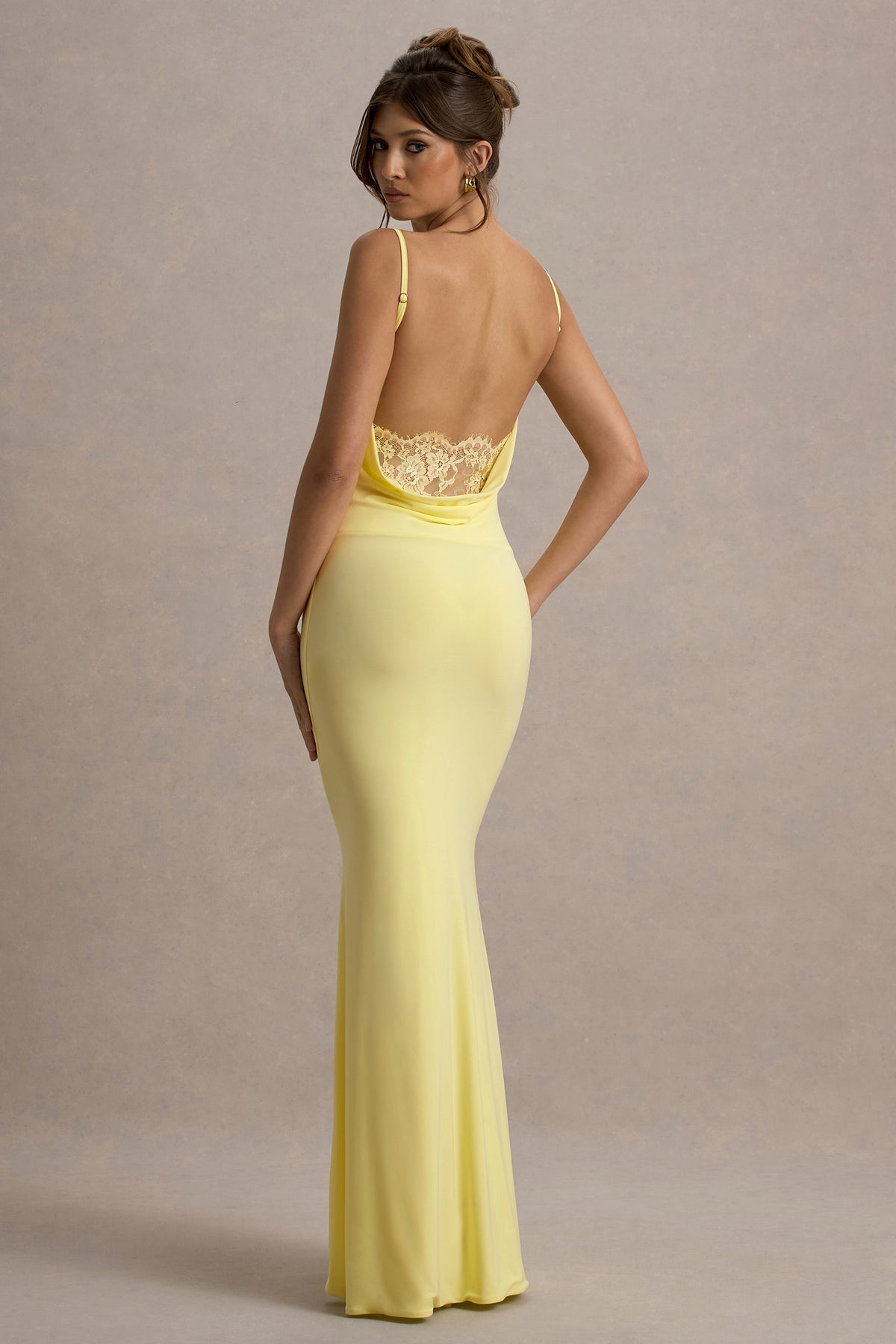 Lemon Cowl Neck Backless Maxi Dress