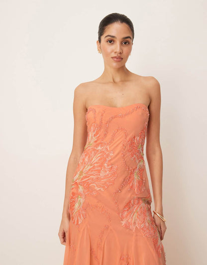 Bandeau floral embellished maxi dress