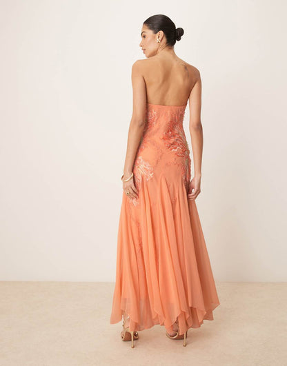 Bandeau floral embellished maxi dress