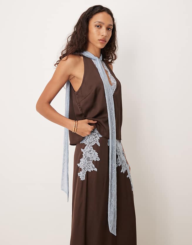 Fully Dressed lace trim satin maxi