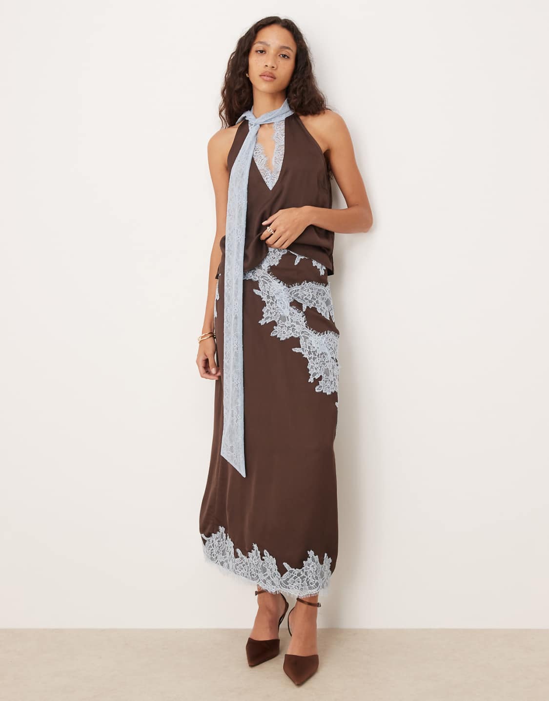 Fully Dressed lace trim satin maxi