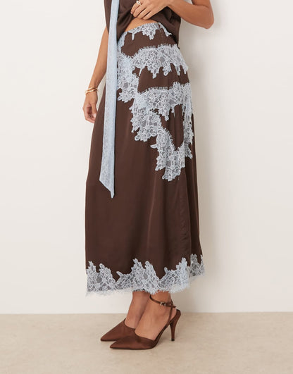 Fully Dressed lace trim satin maxi