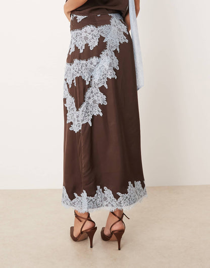 Fully Dressed lace trim satin maxi