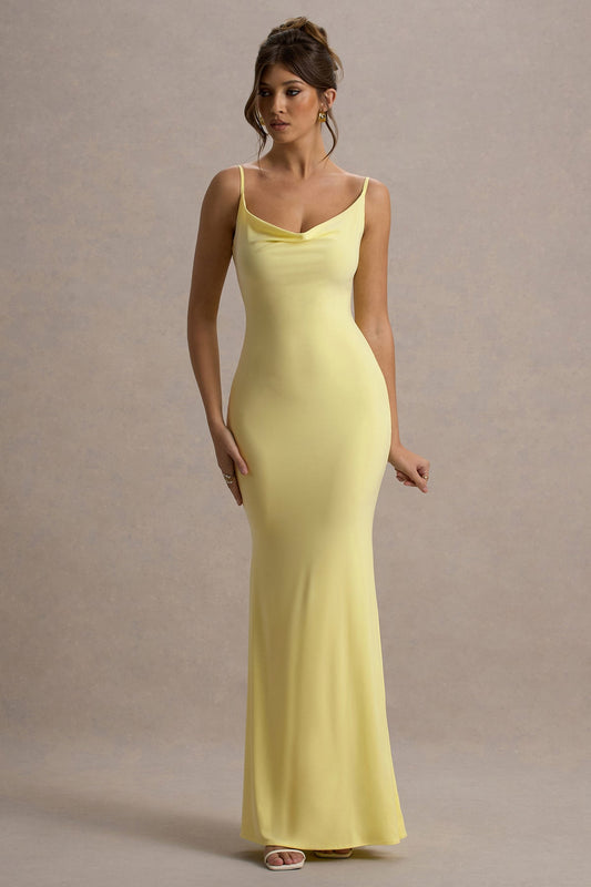Lemon Cowl Neck Backless Maxi Dress