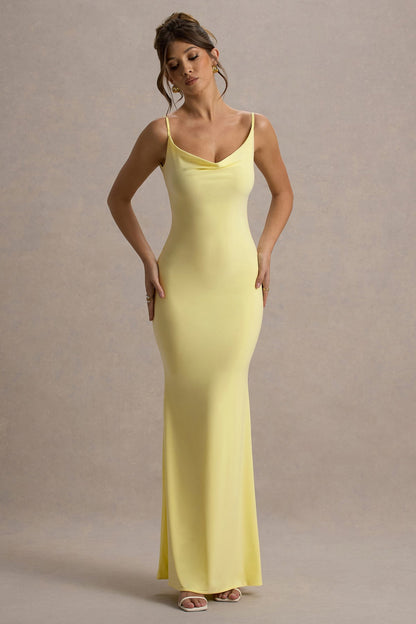 Lemon Cowl Neck Backless Maxi Dress