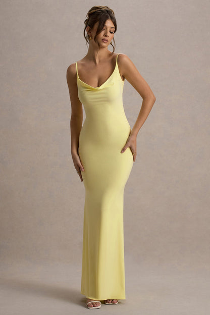 Lemon Cowl Neck Backless Maxi Dress