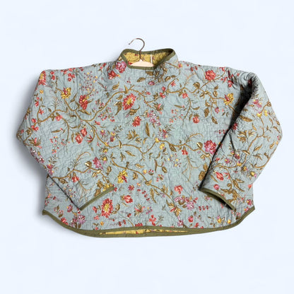 Light blue floral quilted mockneck