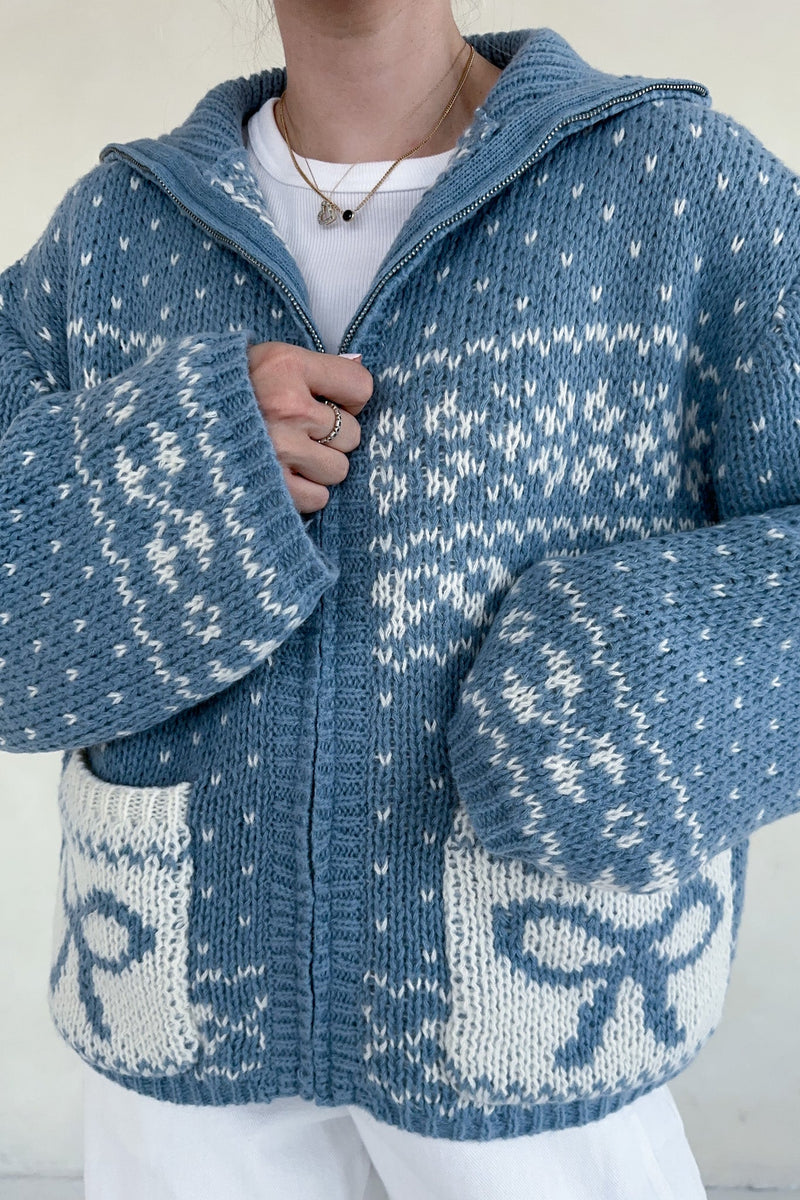 Claire Ribbon Zip Up Cardigan