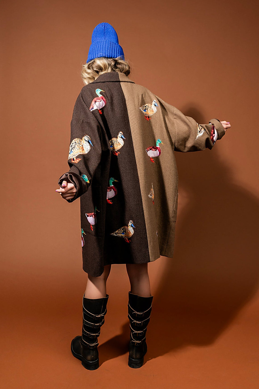 Lucky Duck Half & Half Plaid Coat