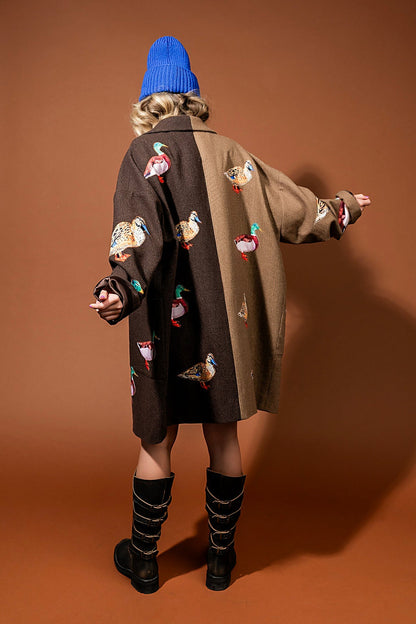 Lucky Duck Half & Half Plaid Coat